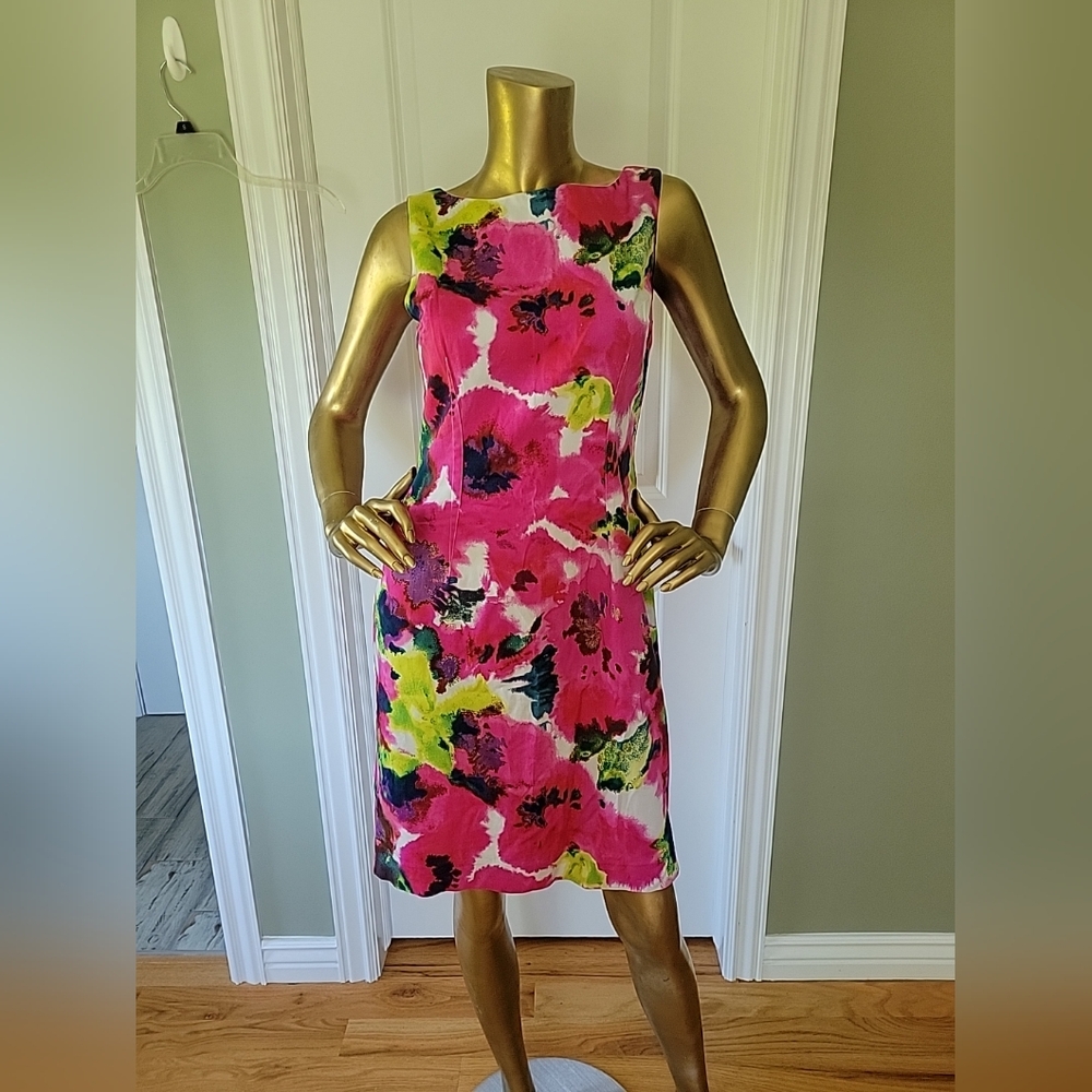 ANN TAYLOR dress sheath sleeveless floral colorful Pink White Sz 6